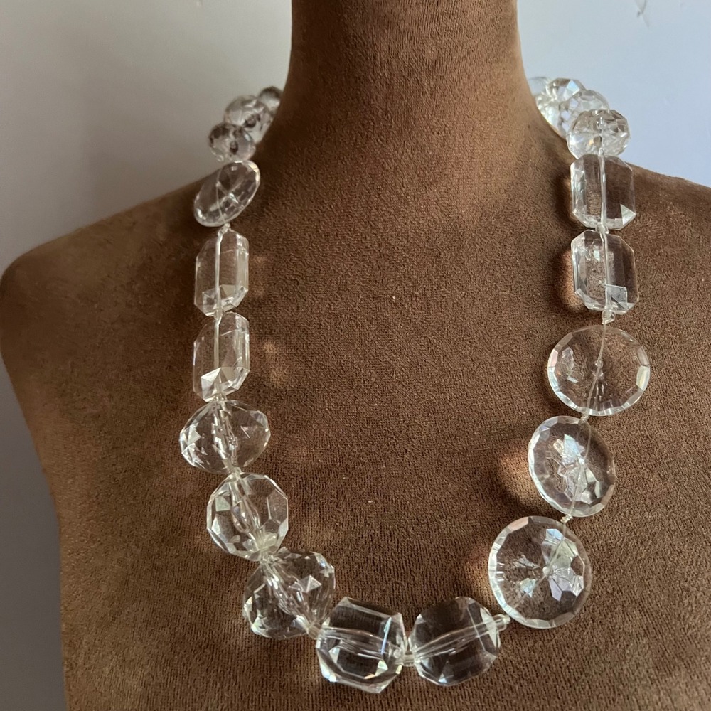 Clear Faceted Acrylic Chunky Bead Statement Necklace 25-28 Inch Cottagecore